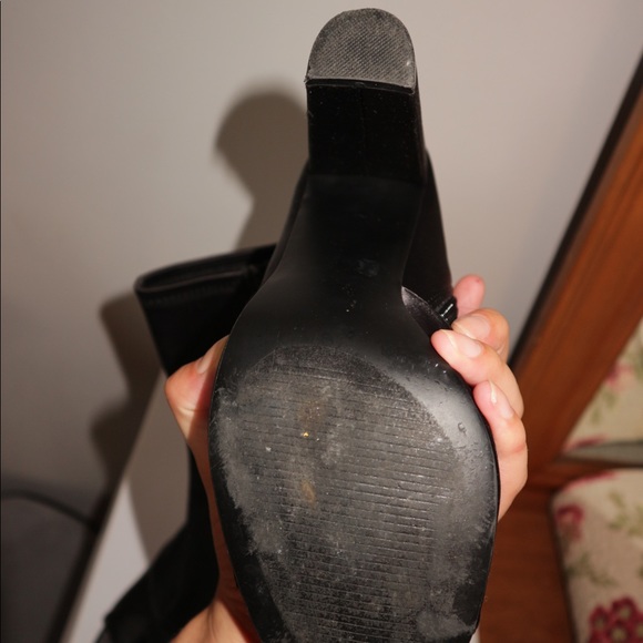 Black Satin Open Toed Heels - Picture 5 of 9